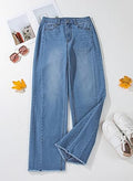 Jeans de pierna ancha para mujer, de cintura alta, elásticos, con dobladillo sin rematar
